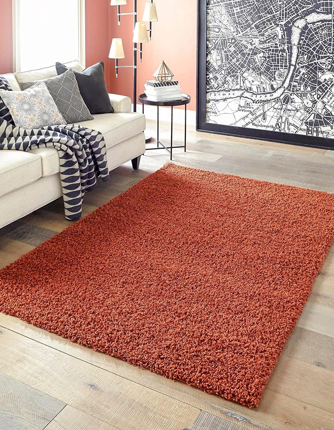 - Über Cozy Solid Shag Collection Rug – 5' X 8' Terracotta Shag Rug Perfect for Bedrooms, Dining Rooms, Living Rooms, 5 X 8 Feet