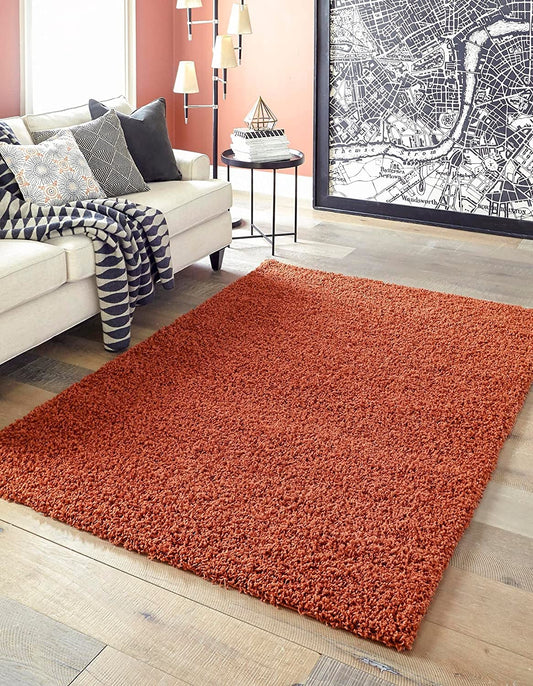 - Über Cozy Solid Shag Collection Rug – 5' X 8' Terracotta Shag Rug Perfect for Bedrooms, Dining Rooms, Living Rooms, 5 X 8 Feet