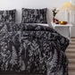 3 Pieces Queen Duvet Cover, Black Duvet Cover with White Plant Floral Duvet Cover Microfiber Soft Queen Bedding Set with Zipper Closure & 2 Pillow Cases