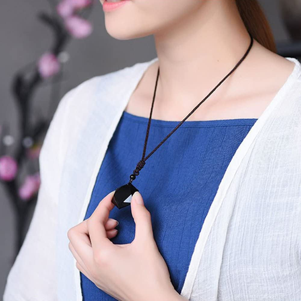 Black Obsidian Hexagram Natural Stone Necklace Translucent Ice Obsidian Wolf Tooth Amulet His and Hers Couples Necklace Lucky Love Pendant Necklace for Men Women