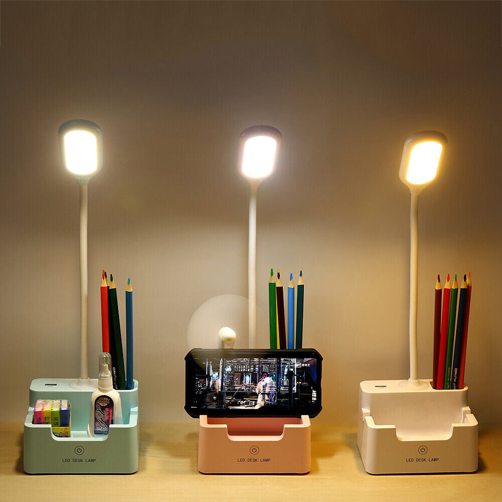 Touch LED Desk Lamp Bedside Study Reading Table Light USB Ports Dimmable Holder