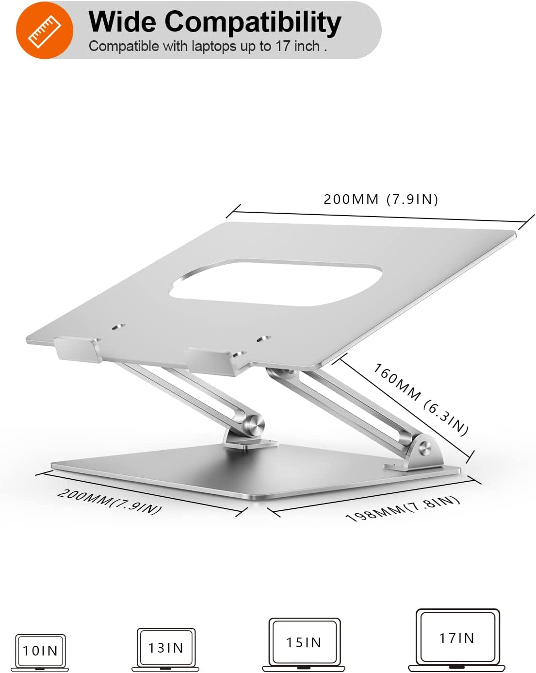 Adjustable Laptop Stand for Desk, Ergonomic Portable Computer Stand Aluminum Laptop Holder with Heat-Vent to Elevate Laptop, Macbook, Air, Pro, Dell XPS, Samsung, 11-17" All Laptop Stand Holder