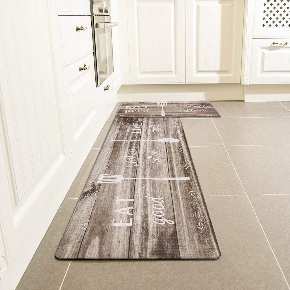 Kitchen Rug Set, Kitchen Floor Mats 2 Piece PVC Leather anti Fatigue Comfort Heavy Duty Standing Mat Waterproof Oil Proof Non-Skid Rubber Back Washable Doormat Bathroom Area Rug Carpet