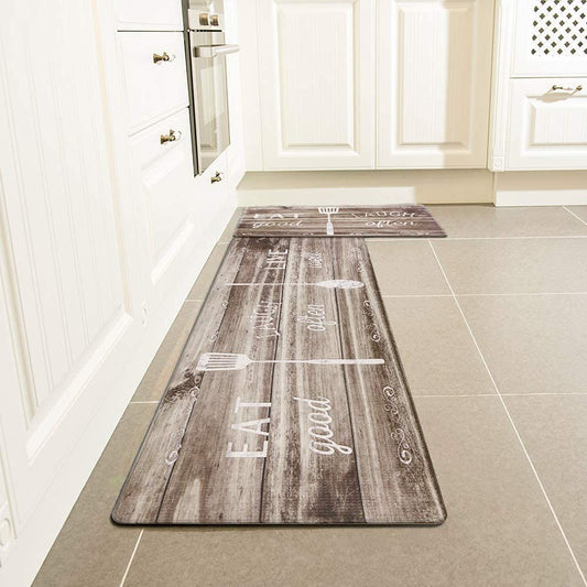 Kitchen Rug Set, Kitchen Floor Mats 2 Piece PVC Leather anti Fatigue Comfort Heavy Duty Standing Mat Waterproof Oil Proof Non-Skid Rubber Back Washable Doormat Bathroom Area Rug Carpet