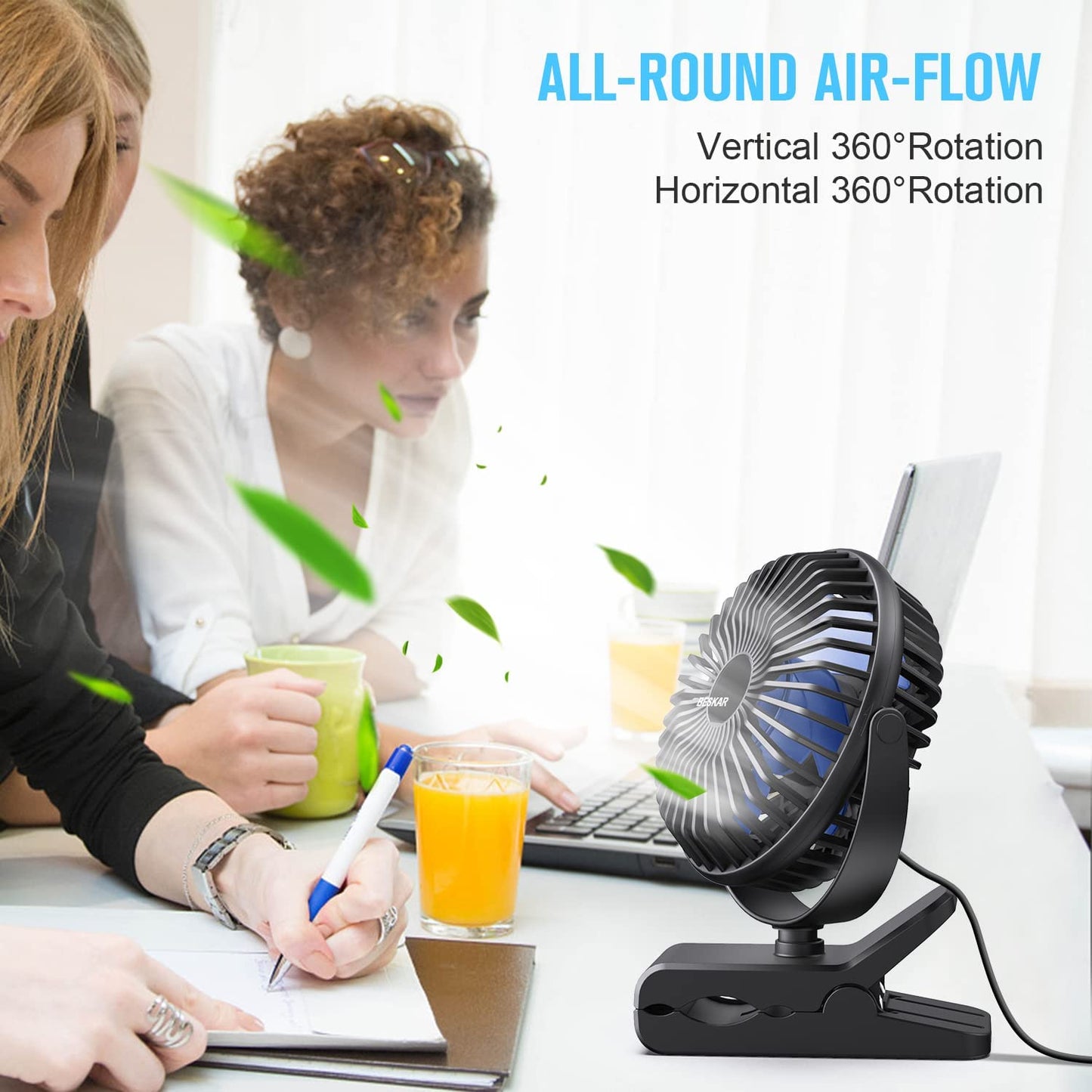 USB Powered Clip on Fan, 6 Inch Portable Fan with Cord, 3 Speeds Strong Airflow, Small Fan with Sturdy Clamp, Quiet Personal Desk Fan & Clip Fan