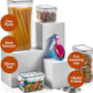 24 Pack Airtight Food Storage Container Set - BPA Free Clear Plastic Kitchen and Pantry Organization Canisters with Durable Lids for Cereal, Dry Food Flour & Sugar - Labels, Marker & Spoon Set