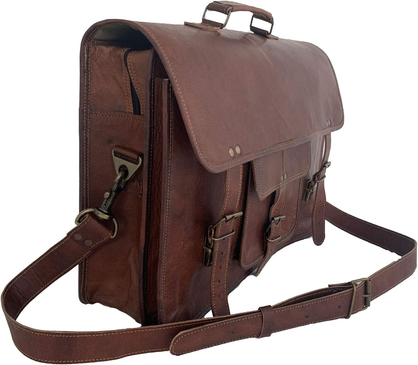 KPL 18 INCH Leather Briefcase Laptop Messenger Bag Satchel Office Computer Bag for Men and Women (18 INCH)