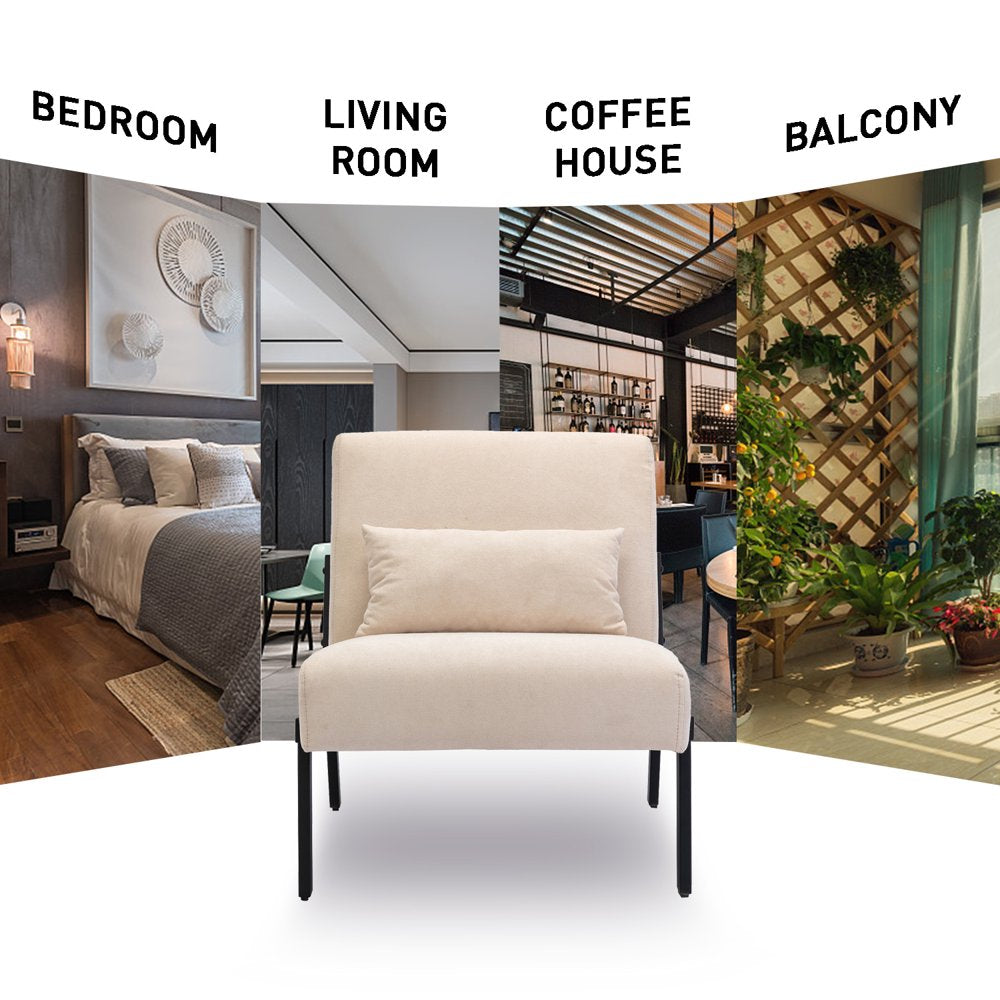 Cream Accent Chair for Living Room Tuffed Upholstered Sofa Chairs Fabric Armless Contemporary Accent Chair Mid Century Fabric Roll Arm Living Room Chair with Metal Legs