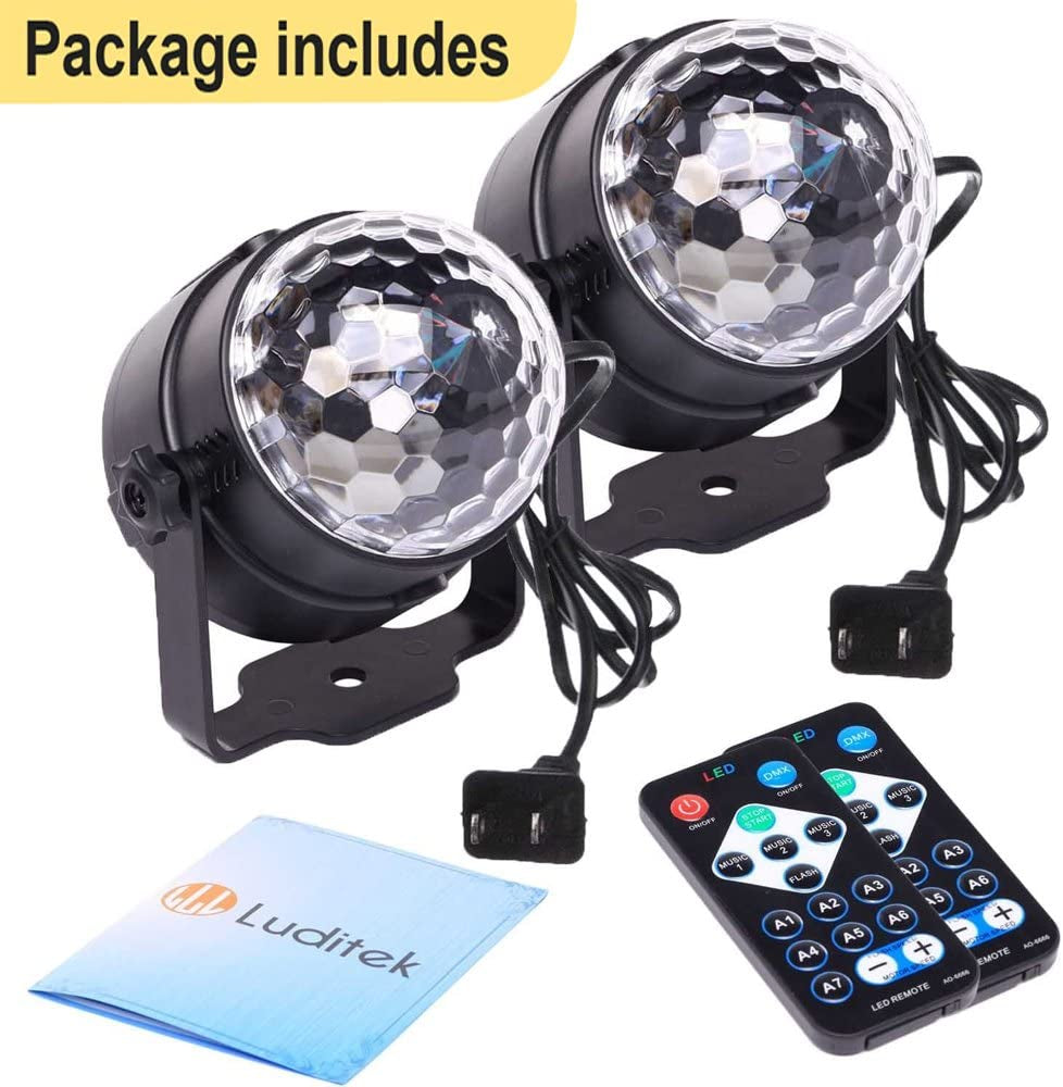 [2-Pack] Sound Activated Party Lights with Remote Control Dj Lighting, RGB Disco Ball Light, Strobe Lamp 7 Modes Stage Par Light for Home Room Dance Parties Bar Karaoke Christmas Wedding Show Club