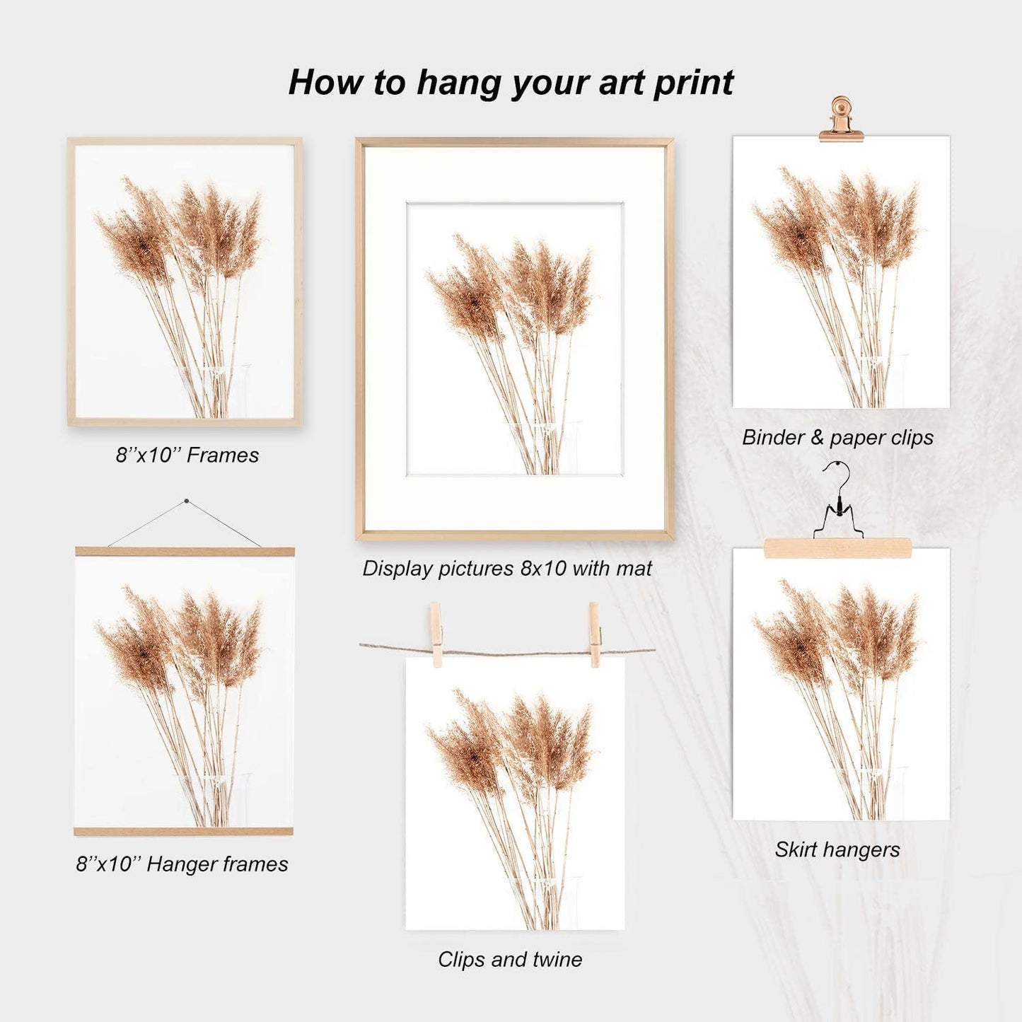 Boho Wall Art Modern Farmhouse Bathroom Decor Cute Pampas Grass Wall Decor Botanical Prints Beige Room Aesthetic Neutral Kitchen Bedroom Decor Set of 4(UNFRAMED 8X10In)