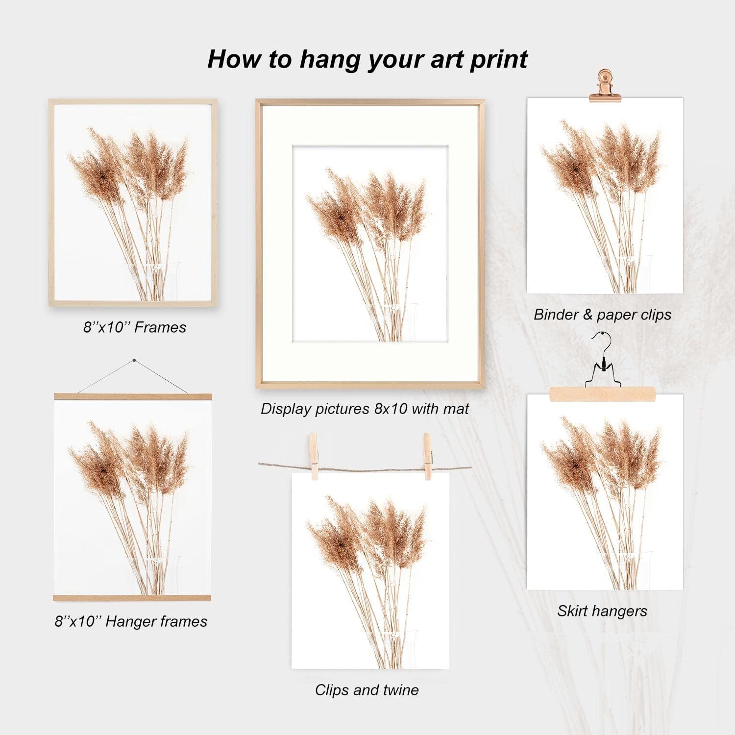 Boho Wall Art Modern Farmhouse Bathroom Decor Cute Pampas Grass Wall Decor Botanical Prints Beige Room Aesthetic Neutral Kitchen Bedroom Decor Set of 4(UNFRAMED 8X10In)