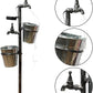 Solar Faucet Garden Stake with Two Planters, LED Lights Flowing Water Retro Metal Faucet Yard Stake Outdoor Plant Holder Flower Pots for Lawn Garden Decorations