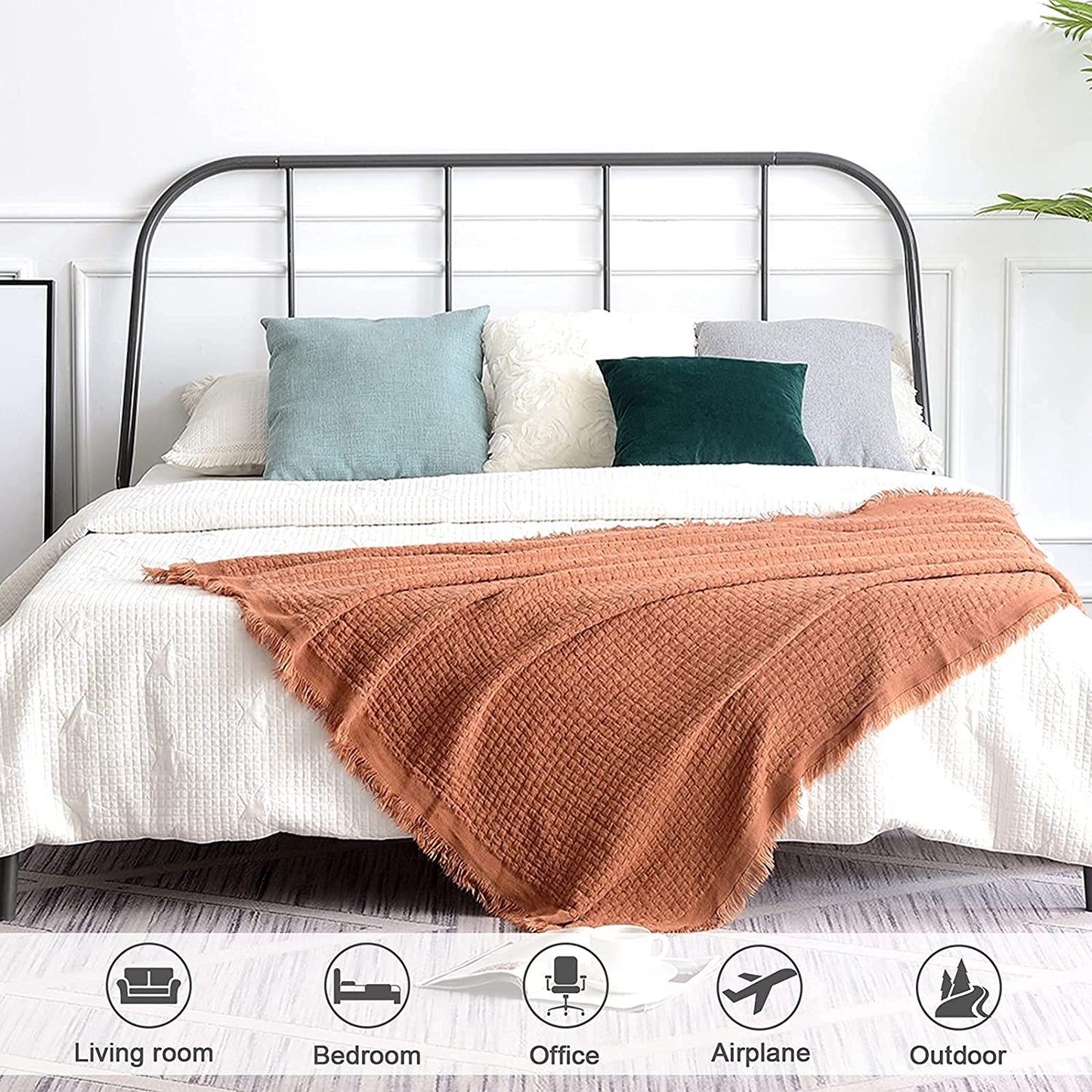 Boho Throw Blanket for Couch-Soft Throw Blanket for Christmas,Cozy Farmhouse Waffle Throw,Small Lightweight Blankets & Throws for Bed,Chair,Sofa,Living Room,Home Decor(Orange Rust, 50*60'')