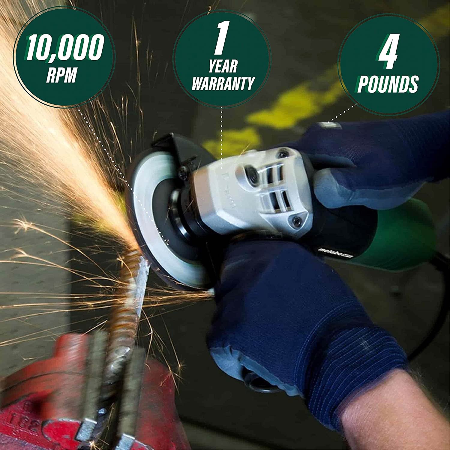 Angle Grinder | 4-1/2-Inch | Includes 5 Grinding Wheels & Hard Case | 6.2-Amp Motor | Compact & Lightweight | G12SR4