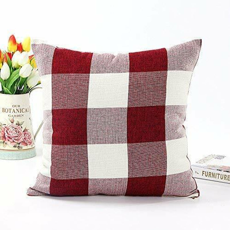 Set of 4 Farmhouse Buffalo Checker Plaid Throw Pillow Covers Size 18" X 18"