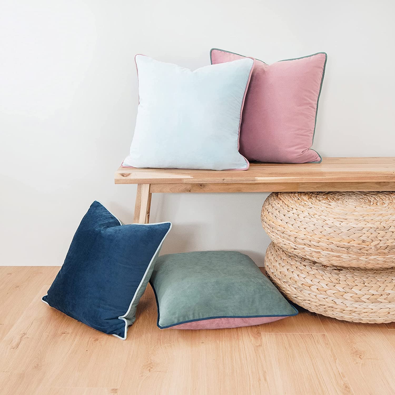 Decorative Throw Pillow Covers Cushion Cases, Set of 4 Soft Velvet Modern Double-Sided Designs, Mix and Match for Home Decor, Pillow Inserts Not Included (18X18 Inch, Pink/Blue)