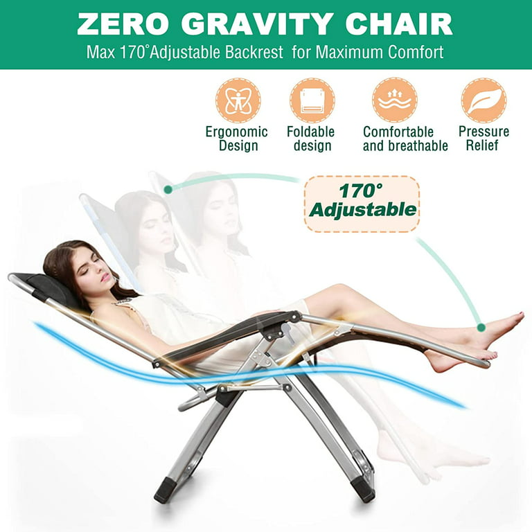 ABORON Zero Gravity Chair, Lawn Recliner, Reclining Patio Lounger Chair, Folding Portable Chaise, with Soft Cushion, Cup Holder, Adjustable Headrest