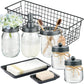 Mason Jar Bathroom Accessories Set 8 Pcs - Lotion Soap Dispenser,Toothbrush Holder,2 Apothecary Jars, Flower Vase,Soap Dish,Vanity Tray,Toilet Paper Holder Storage Bin,Farmhouse Decor (Gray)