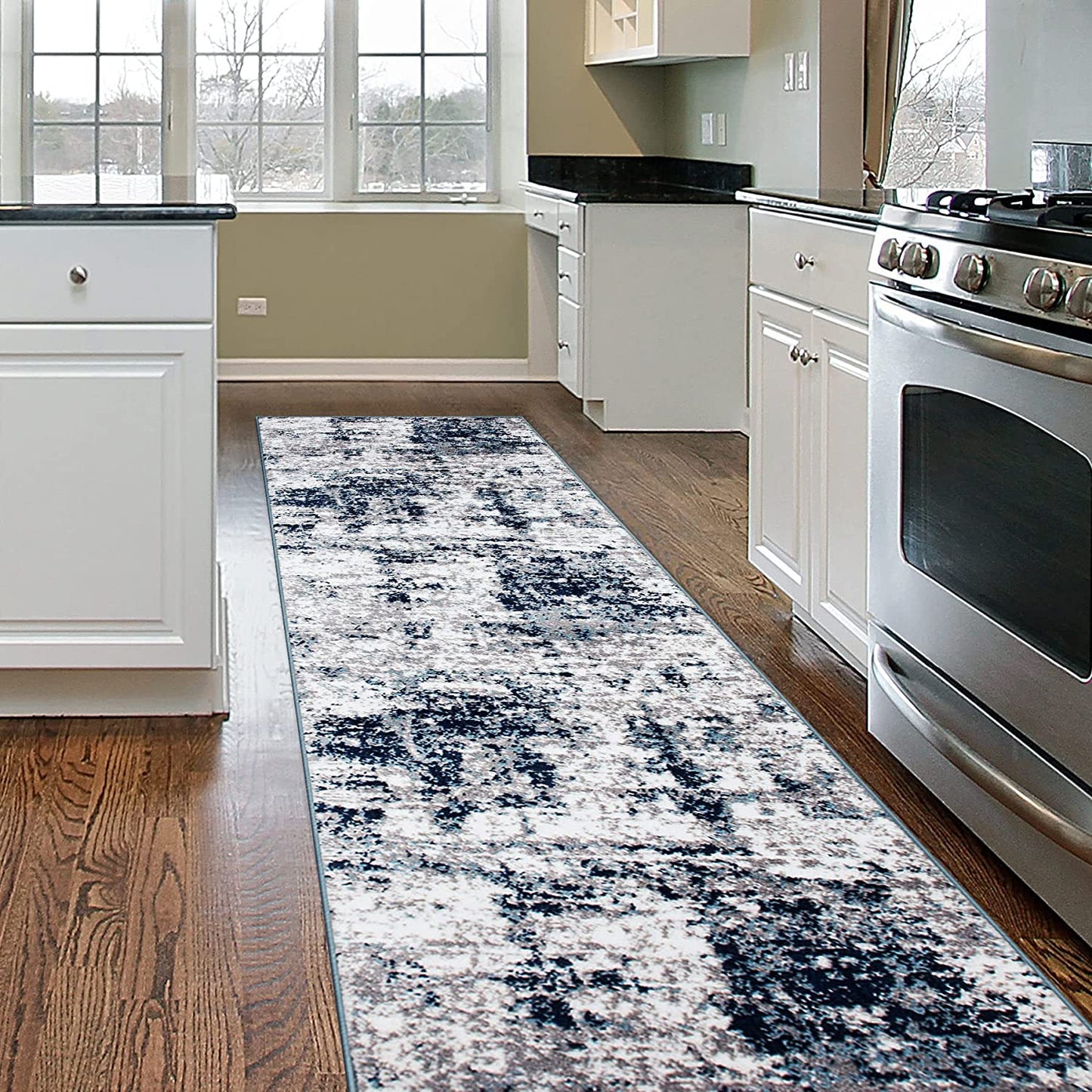 Rugshop Distressed Abstract Runner Rug 2' X 7' Blue