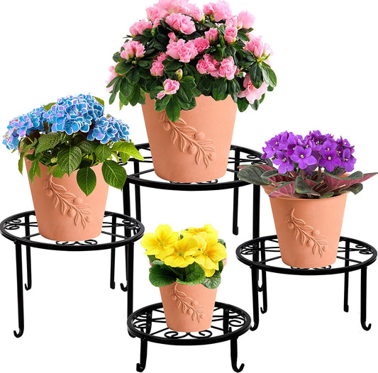 4 Pack Metal Plant Stands for Flower Pot, Heavy Duty Potted Holder, Indoor Outdoor Metal Rustproof Iron Garden Container round Supports Rack for Planter