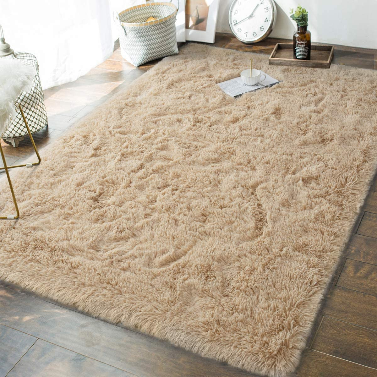 Soft Fluffy Bedroom Rugs - 6 X 9 Feet Indoor Shaggy Plush Area Rug for Boys Girls Kids Baby College Dorm Living Room Home Decor Floor Carpet, Camel