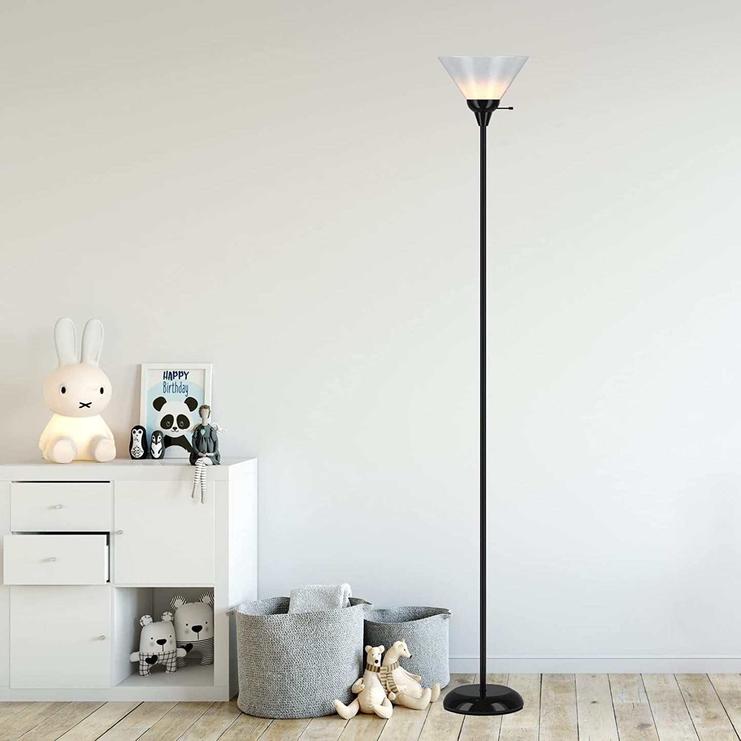 LIGHTACCENTS Black Metal Floor Lamp with Opal White Cone Shade. Model 6113-21 Standing Pole Torch Floor Lamp Torchiere Super Bright Floor Lamp ( Black Finish )