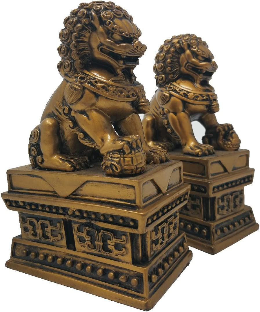 Wealth Porsperity Pair of Fu Foo Dogs Guardian Lion Statues,Best Housewarming Congratulatory Gift to Ward off Evil Energy,Feng Shui Decor