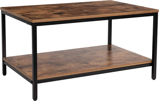 Coffee Table with Metal Frame,2-Tier Tea Table with Storage Shelf,Cocktail Table TV Stand Side End Table, Accent Furniture for Home Office Living Room