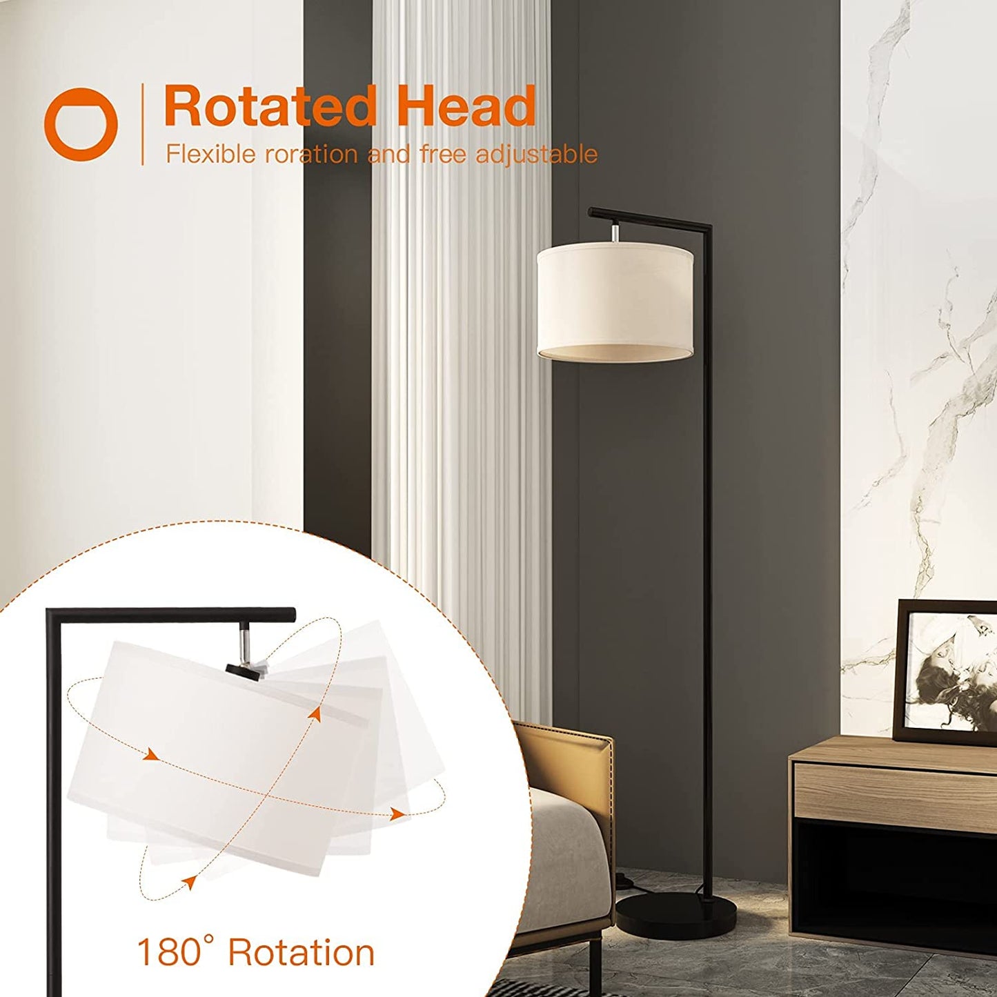 Montage Modern Floor Lamp for Living Room Lighting - Bedroom & Nursery Standing Accent Lamp, Mid Century, 5' Tall Pole Light Overhangs Lamp, with LED Bulb - Black