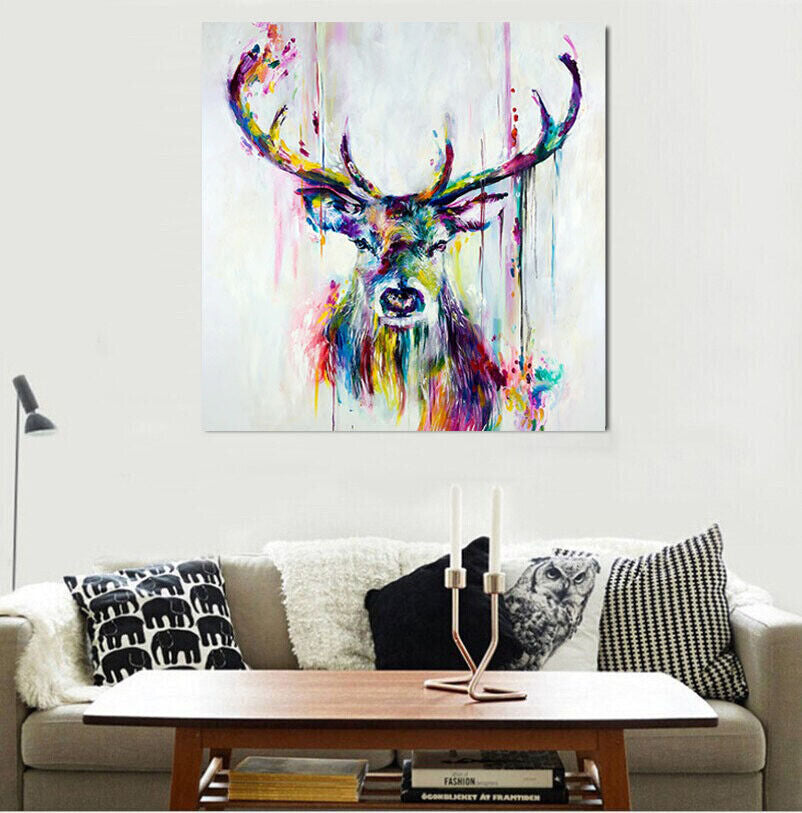 Rainbow Color Deer Animal Oil Painting Canvas Wall Art Living Room Home Décor