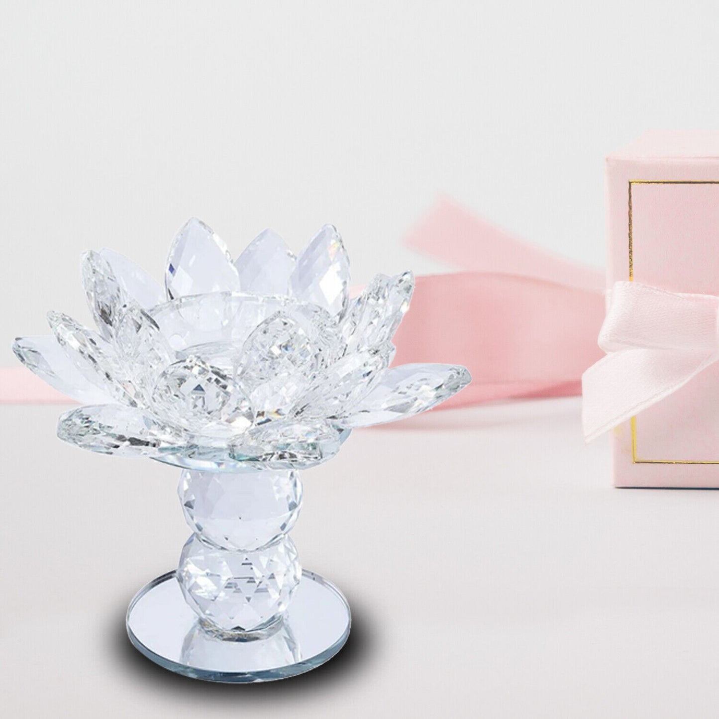 Home Decor Table Top Decoration White Crystal Lotus Flower Candle Holder