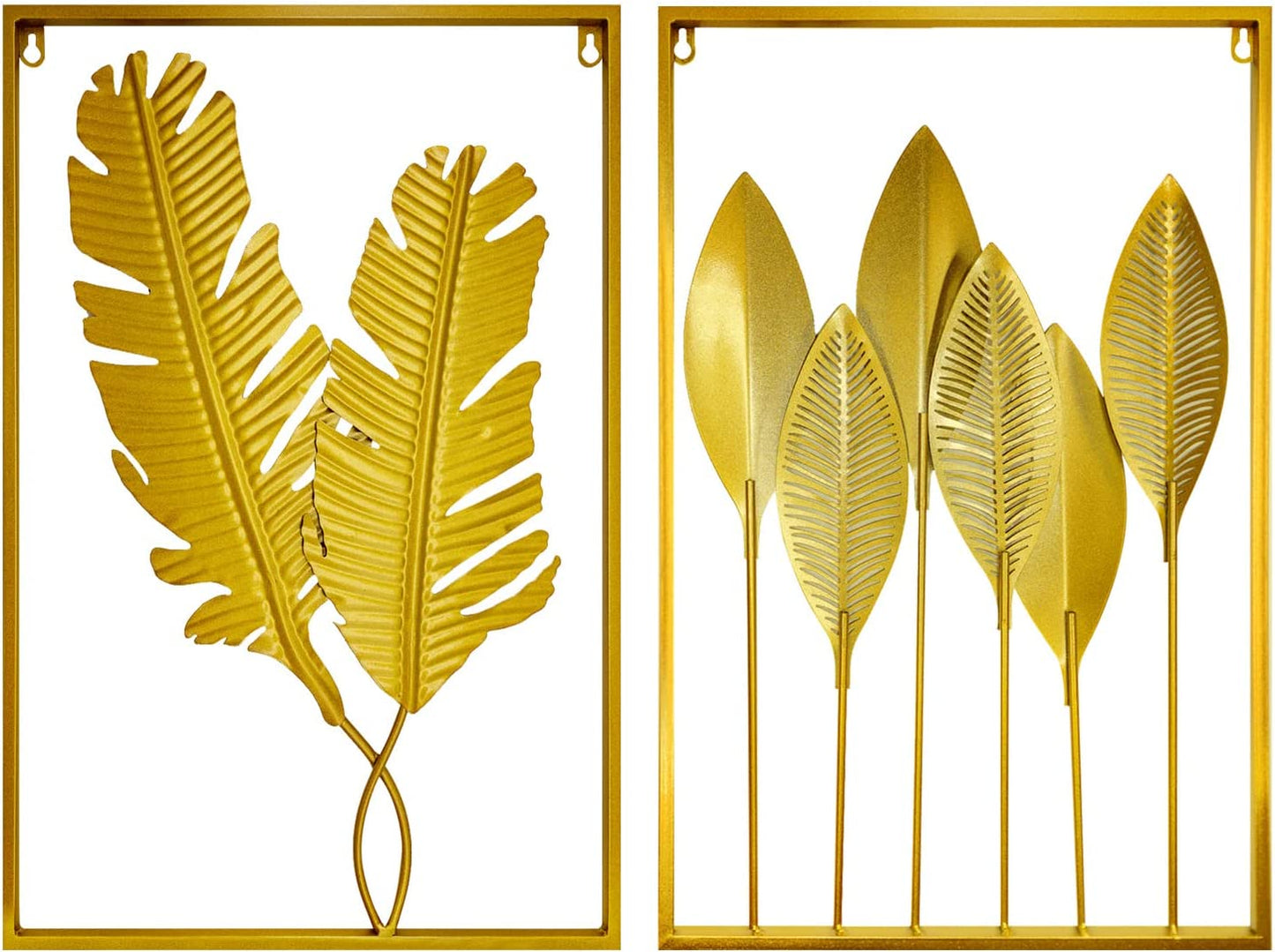 Gold Leaf Wall Decor 2 Piece Art Golden Metal Leaves Home Decorations Living Room Large Hangings Cutout Sculptures Accent Two Decorative Bathroom Modern Bedroom Iron over Couch (2P)