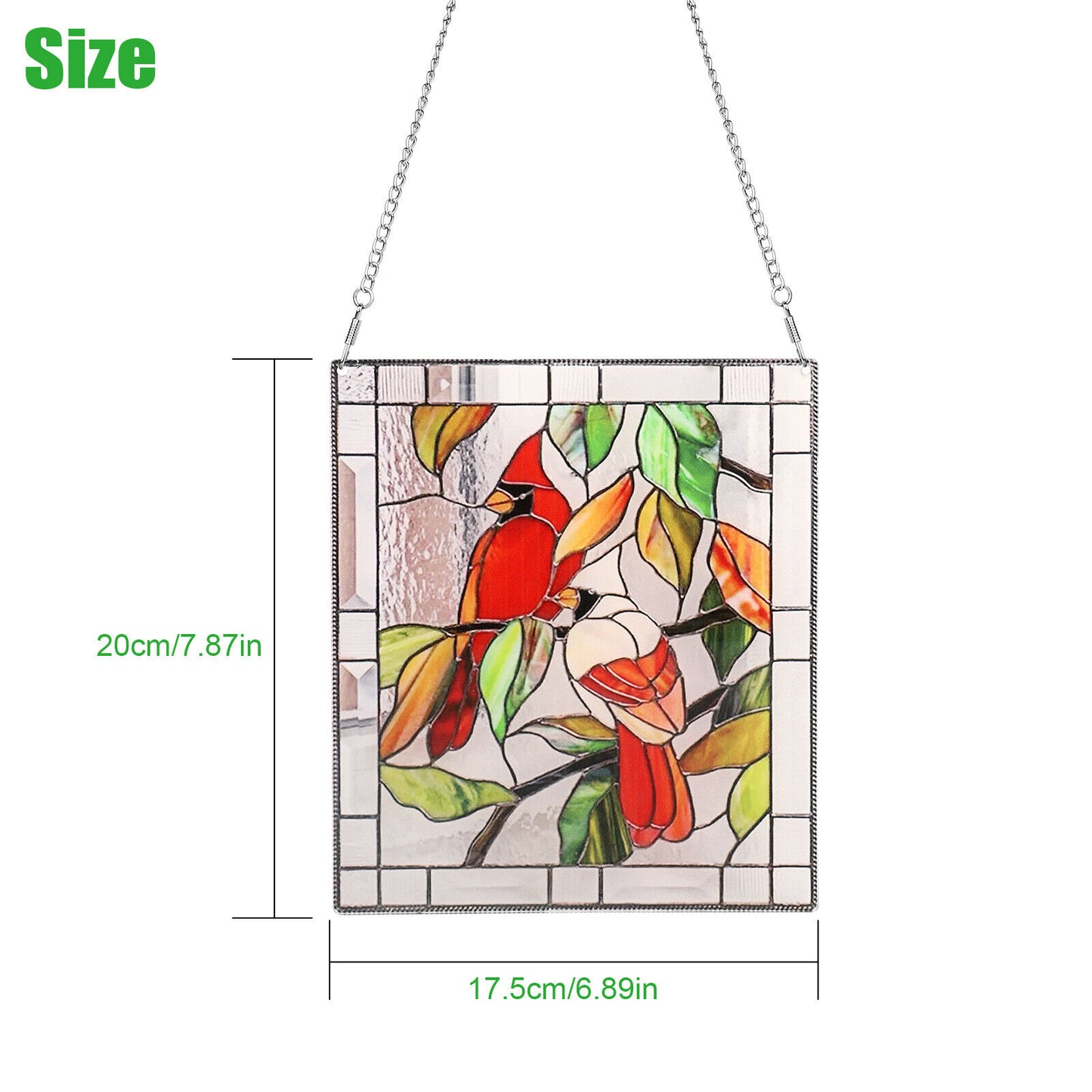 Stained Acrylic Rectangle Window Suncatcher Hanging Panel Home Decor +Chain Gift