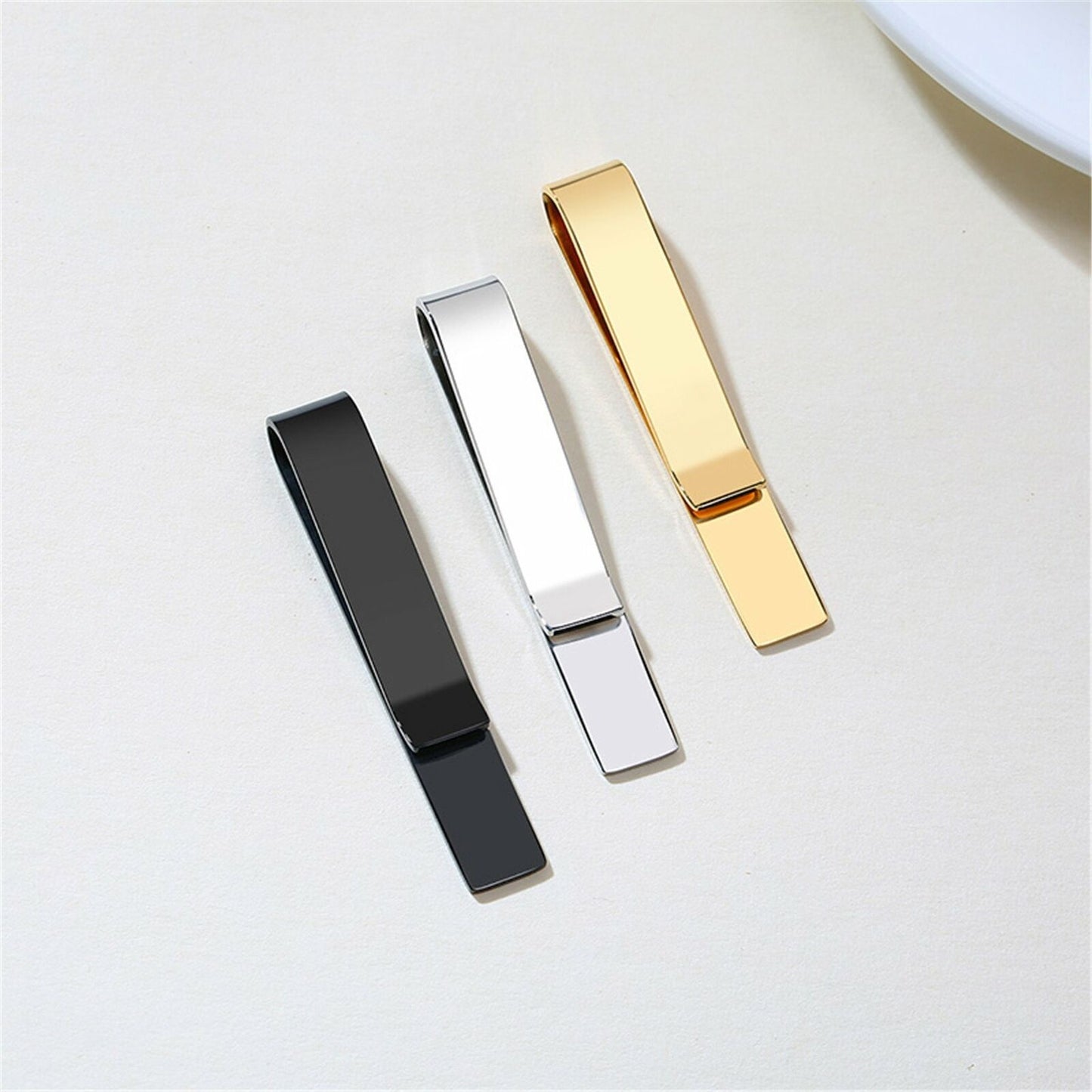 3Pcs Mens Stainless Steel Tie Clip Necktie Bar Clasp Clamp Pin Gold Black Silver