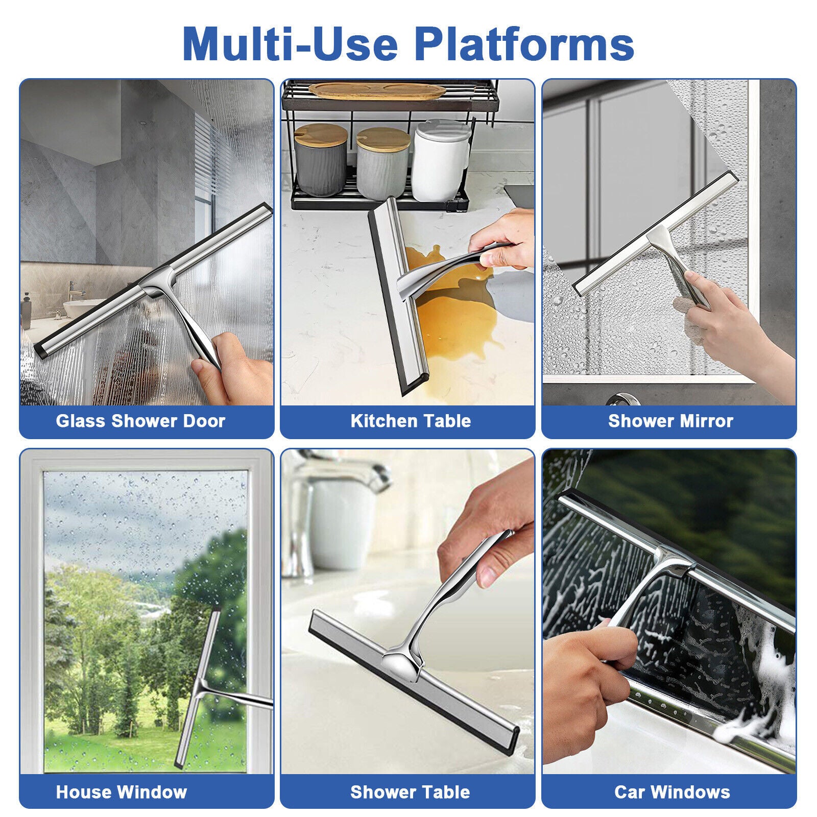 Window Squeegee Shower Cleaner Car Glass Wash Water Wiper Stainless Steel Blade