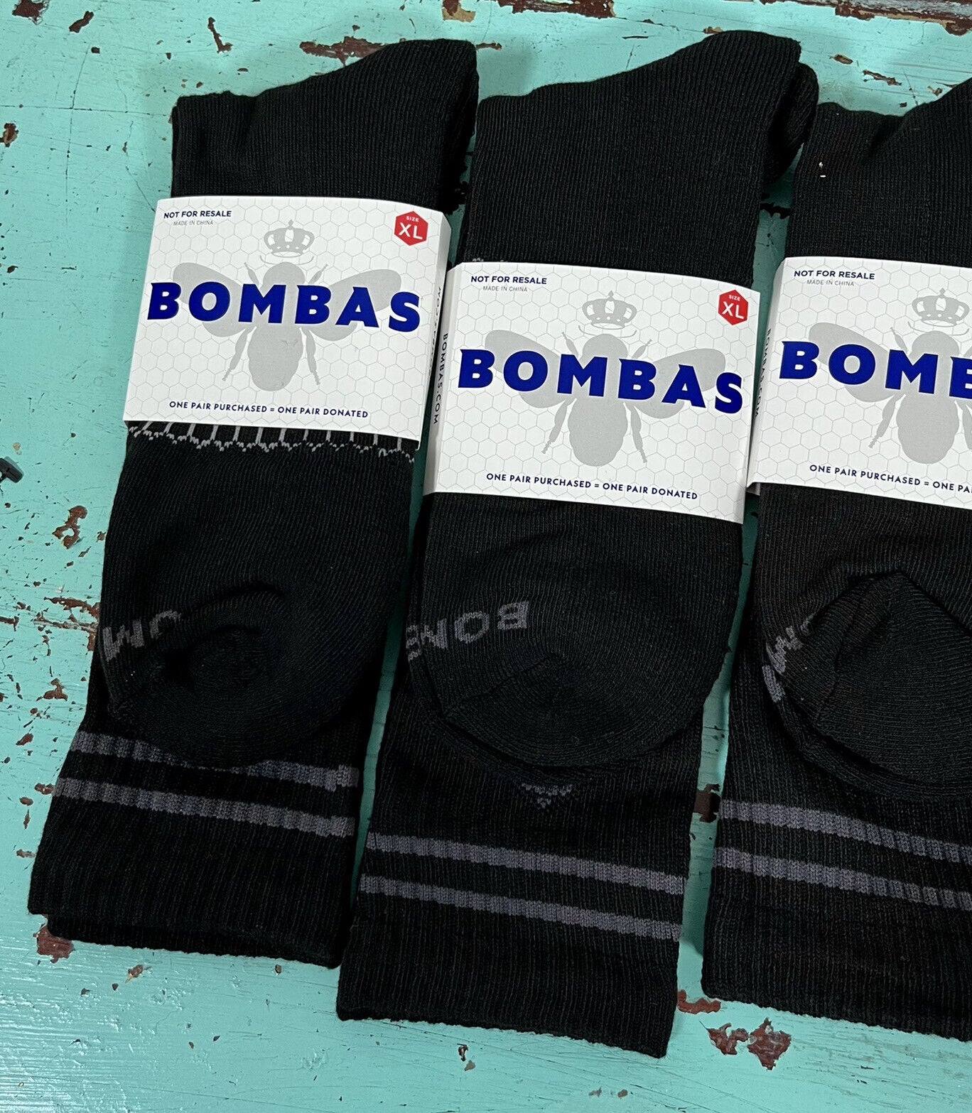 BOMBAS Men'S Crew Socks Size XL Black Lot of 4 Pairs Honeycomb Size 13+ NWT