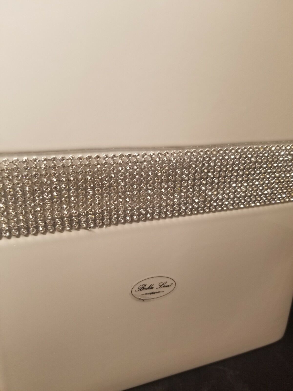 Bella Lux Bathroom Trash Can White Ceramic Crystal Rhinestone Wastebasket New