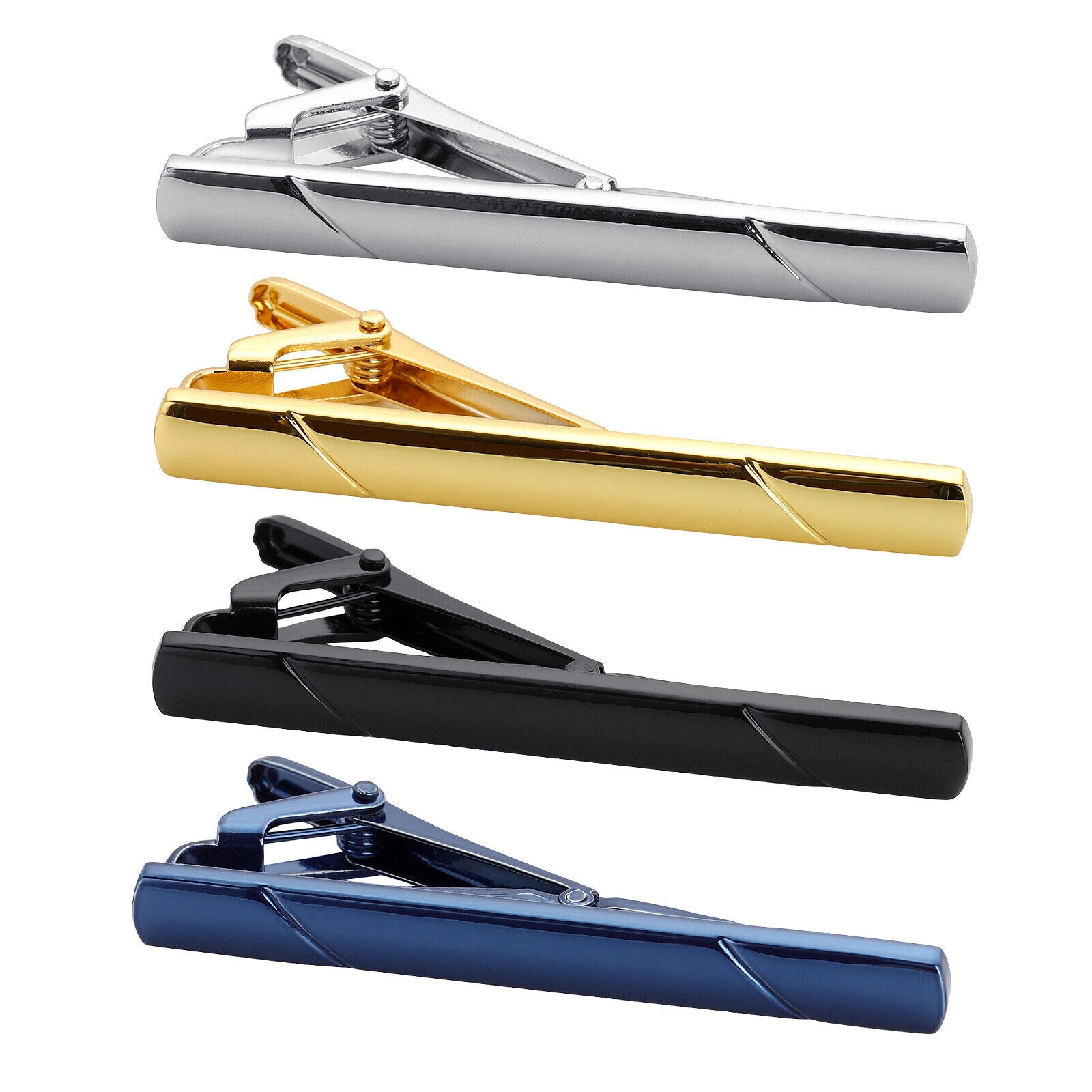 4Pcs Mens Tie Clip Necktie Bar Clasp Clamp Pin Stainless Steel Gold Black Silver