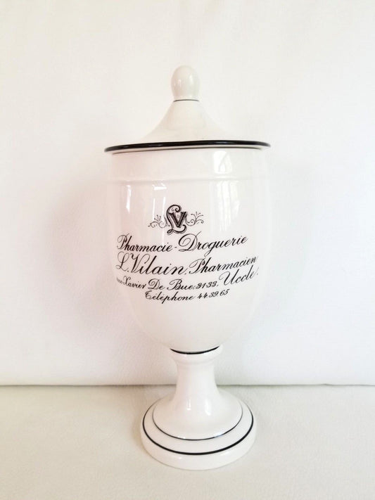 Vintage Classic French Pharmacie Droguerie L Vilain Bath Cotton Ball Canister