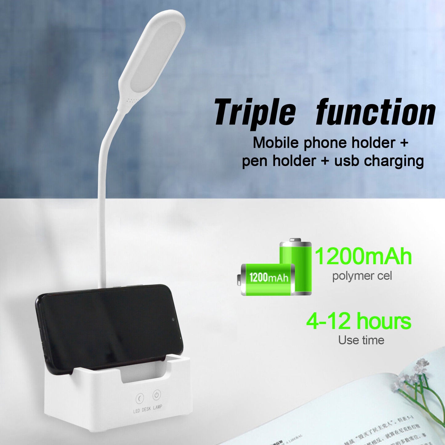 Touch LED Desk Lamp Bedside Study Reading Table Light USB Ports Dimmable Holder