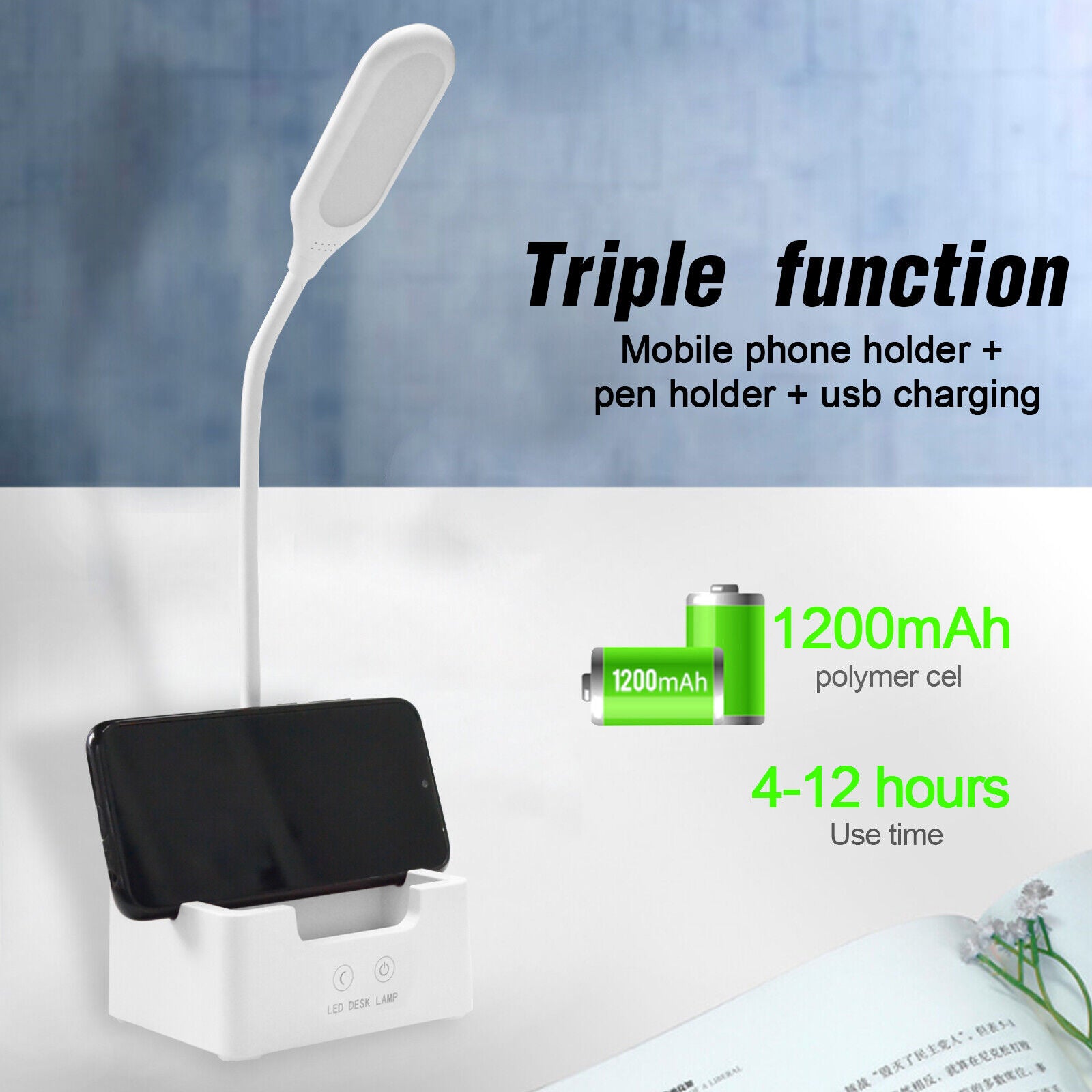 Touch LED Desk Lamp Bedside Study Reading Table Light USB Ports Dimmable Holder