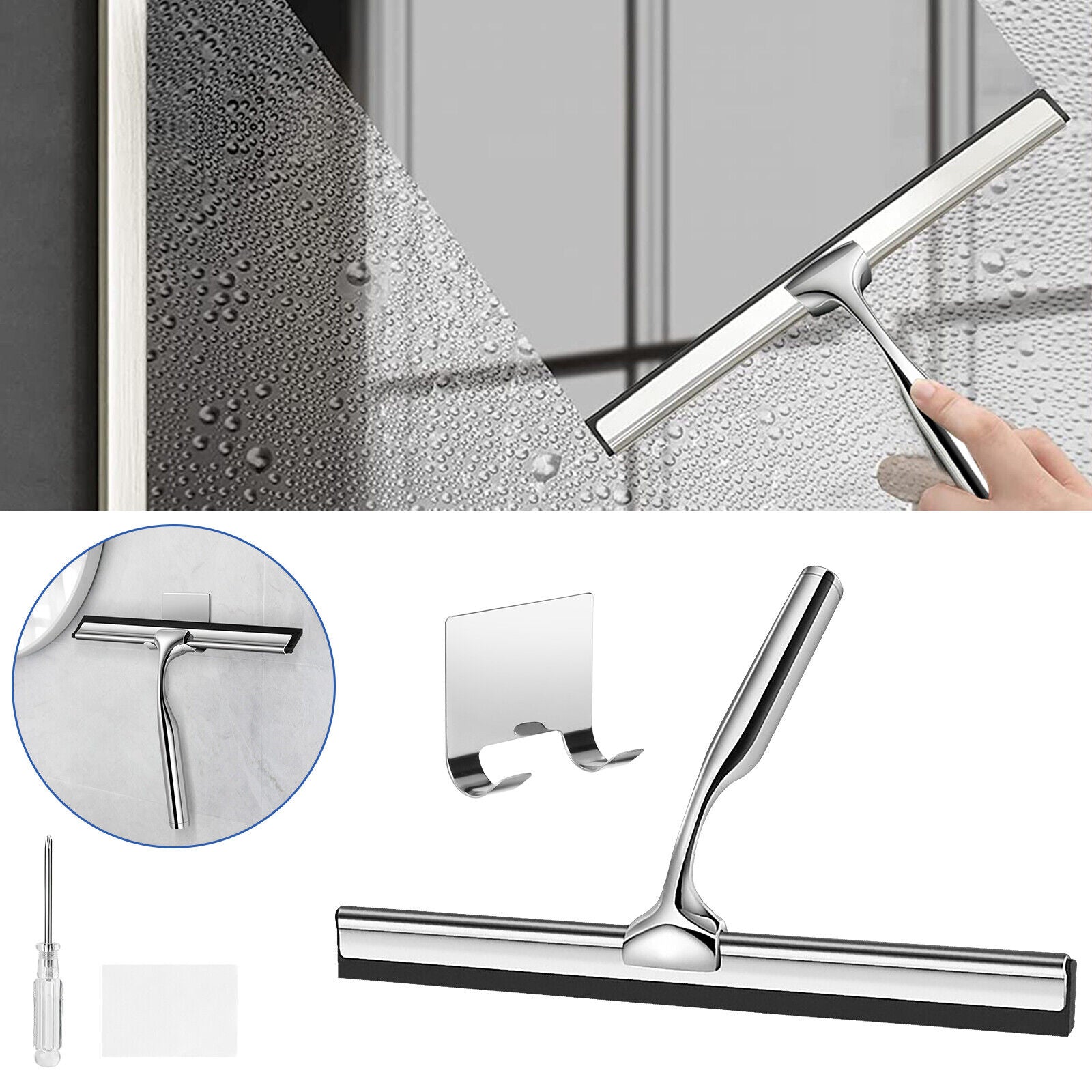 Window Squeegee Shower Cleaner Car Glass Wash Water Wiper Stainless Steel Blade