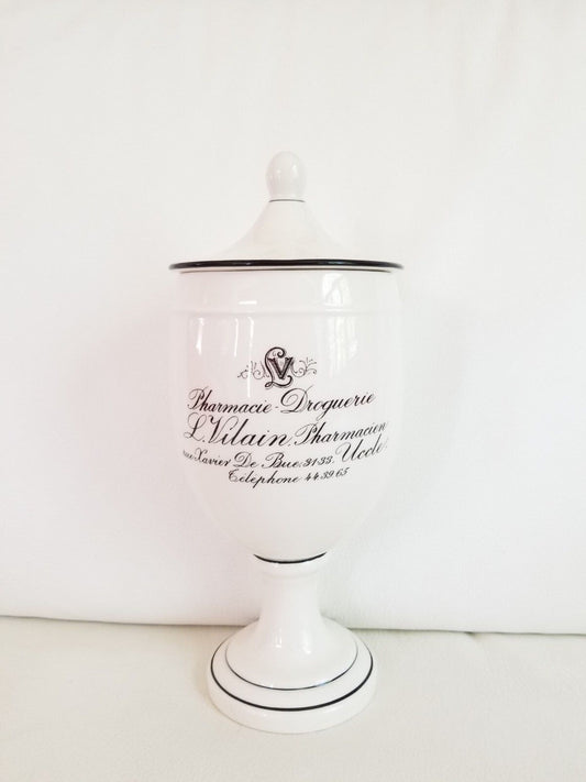 Vintage Classic French Pharmacie Droguerie L Vilain Bath Cotton Ball Canister