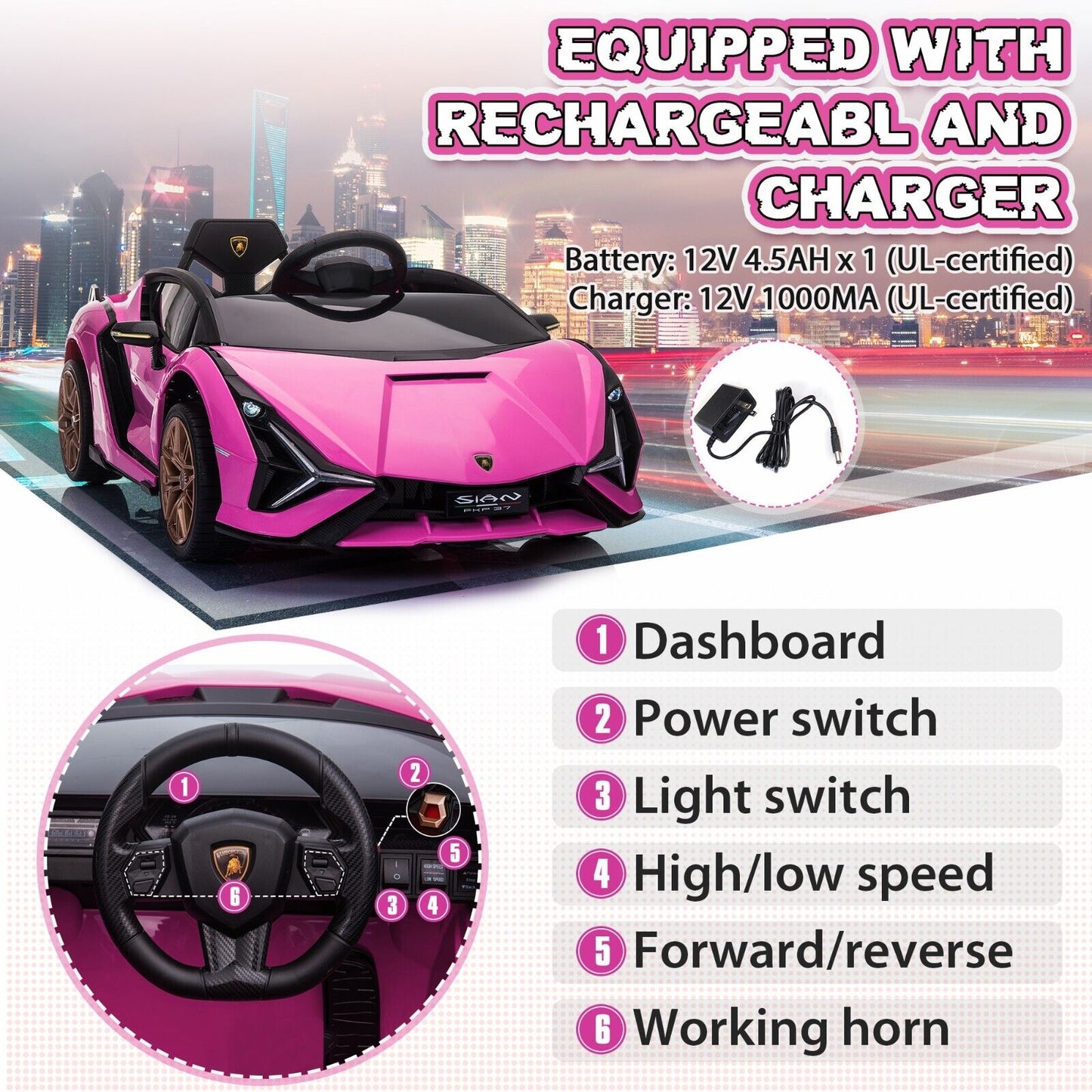 12V Electric Kids Ride on Car Lamborghini Sian W/Remote Control & MP3 Kids Gift