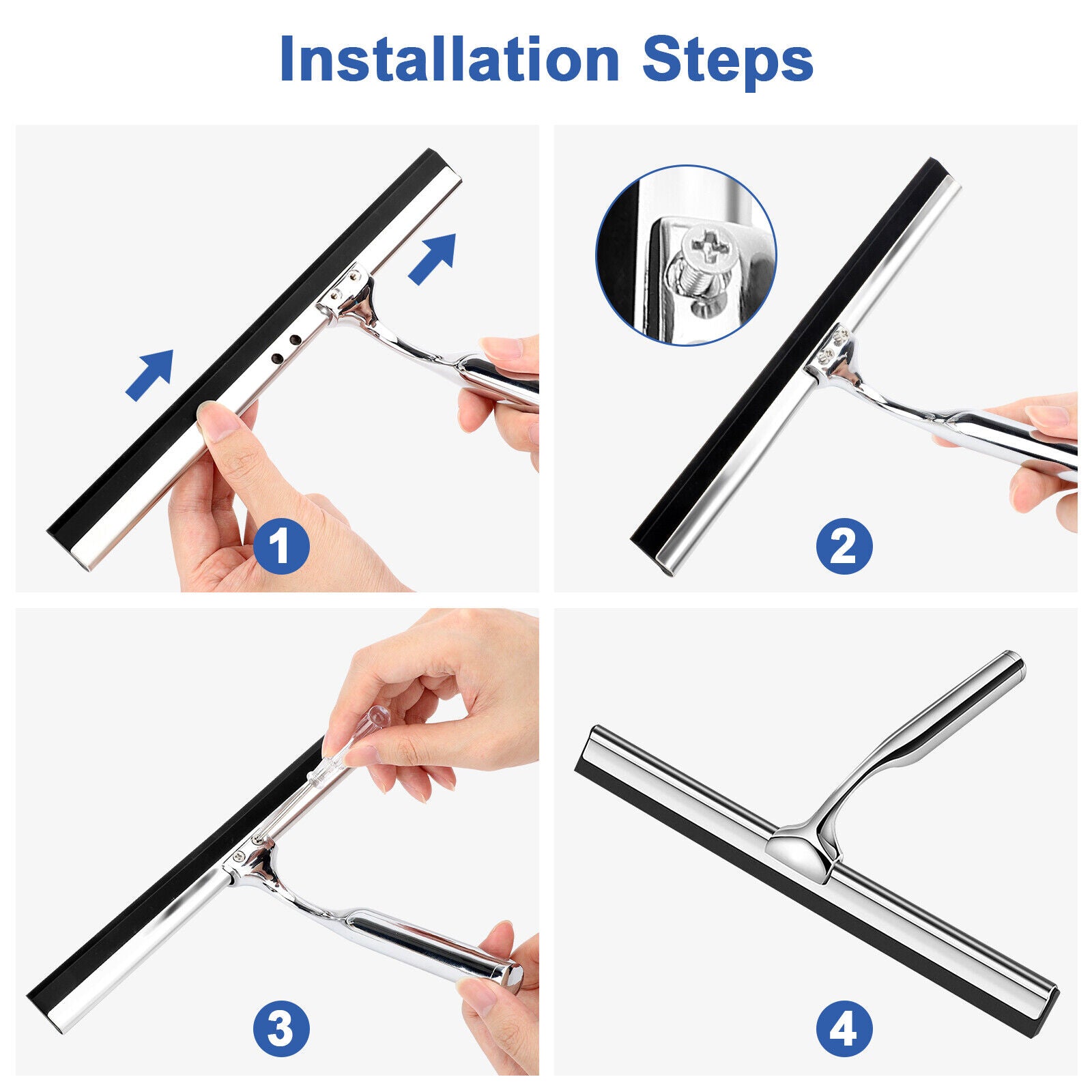 Window Squeegee Shower Cleaner Car Glass Wash Water Wiper Stainless Steel Blade