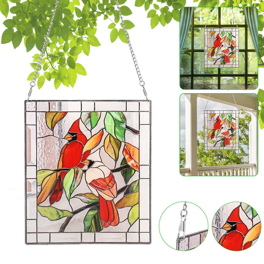 Stained Acrylic Rectangle Window Suncatcher Hanging Panel Home Decor +Chain Gift