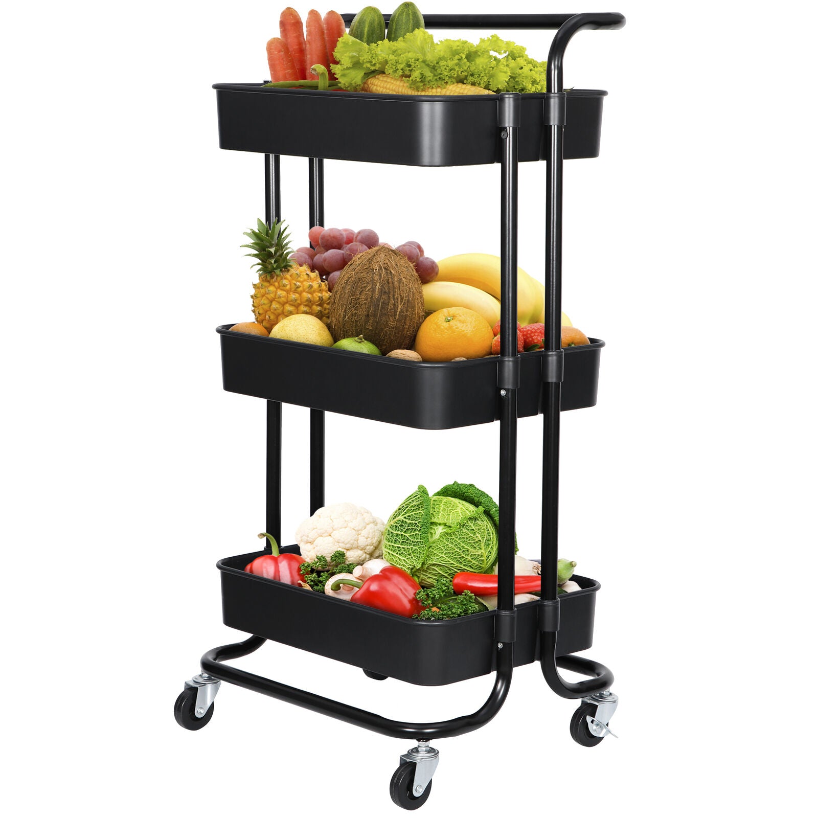 3 Tier Rolling Utility Cart Kitchen Cart Storage Shelves with Roller Wheels