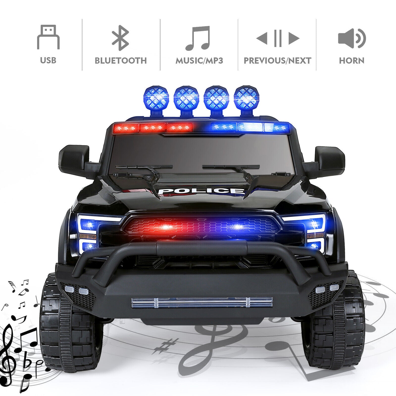 Electric 12V Battery Kids Ride on Police Car Truck 6Wheels+Led+In