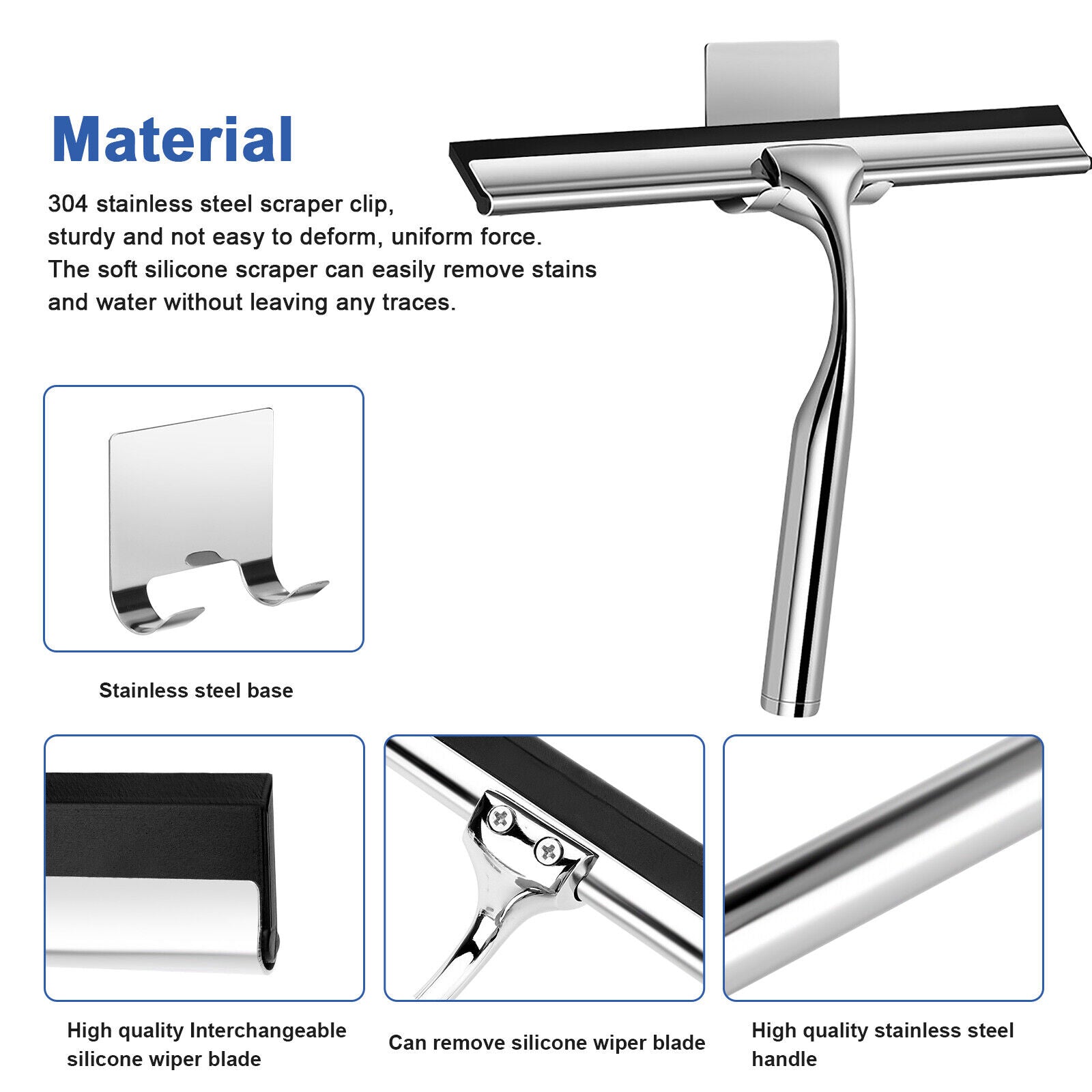 Window Squeegee Shower Cleaner Car Glass Wash Water Wiper Stainless Steel Blade