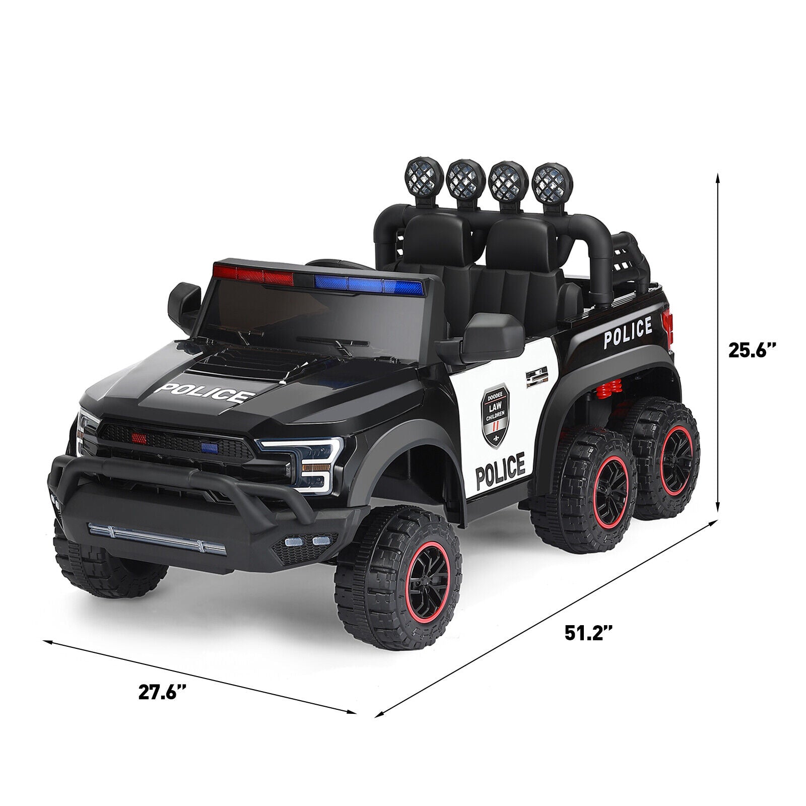 Electric 12V Battery Kids Ride on Police Car Truck 6Wheels+Led+In